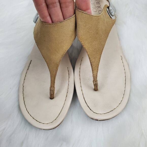 Franco Sarto Size 7.5 Grip Two Tone Leather Wedge Sandal - Picture 7 of 10